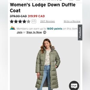 Eddie Bauer Lodge Down long puffer parka, size Tall Large, mint condition